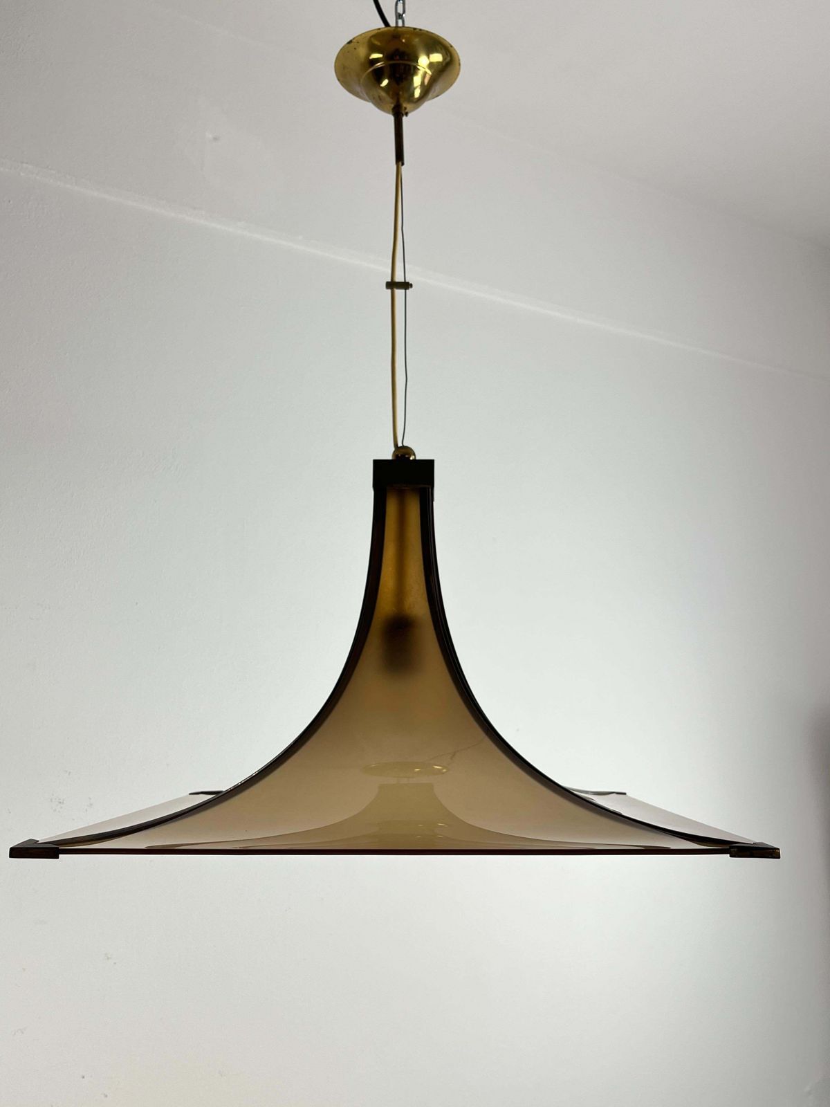 Mid Century Glass And Brass Chandelier Italian Design  1960s photo vintage