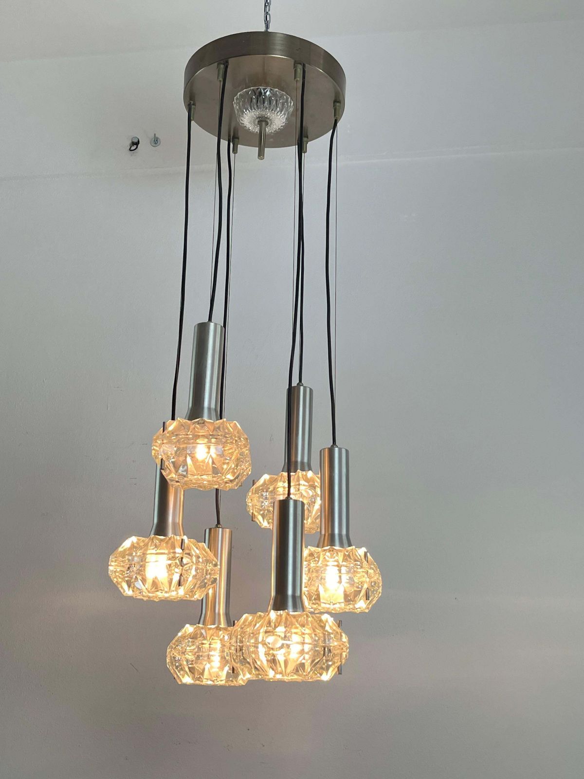 6 Light Cascade Steel And Crystal Chandelier 1970s Italian Design photo furniture