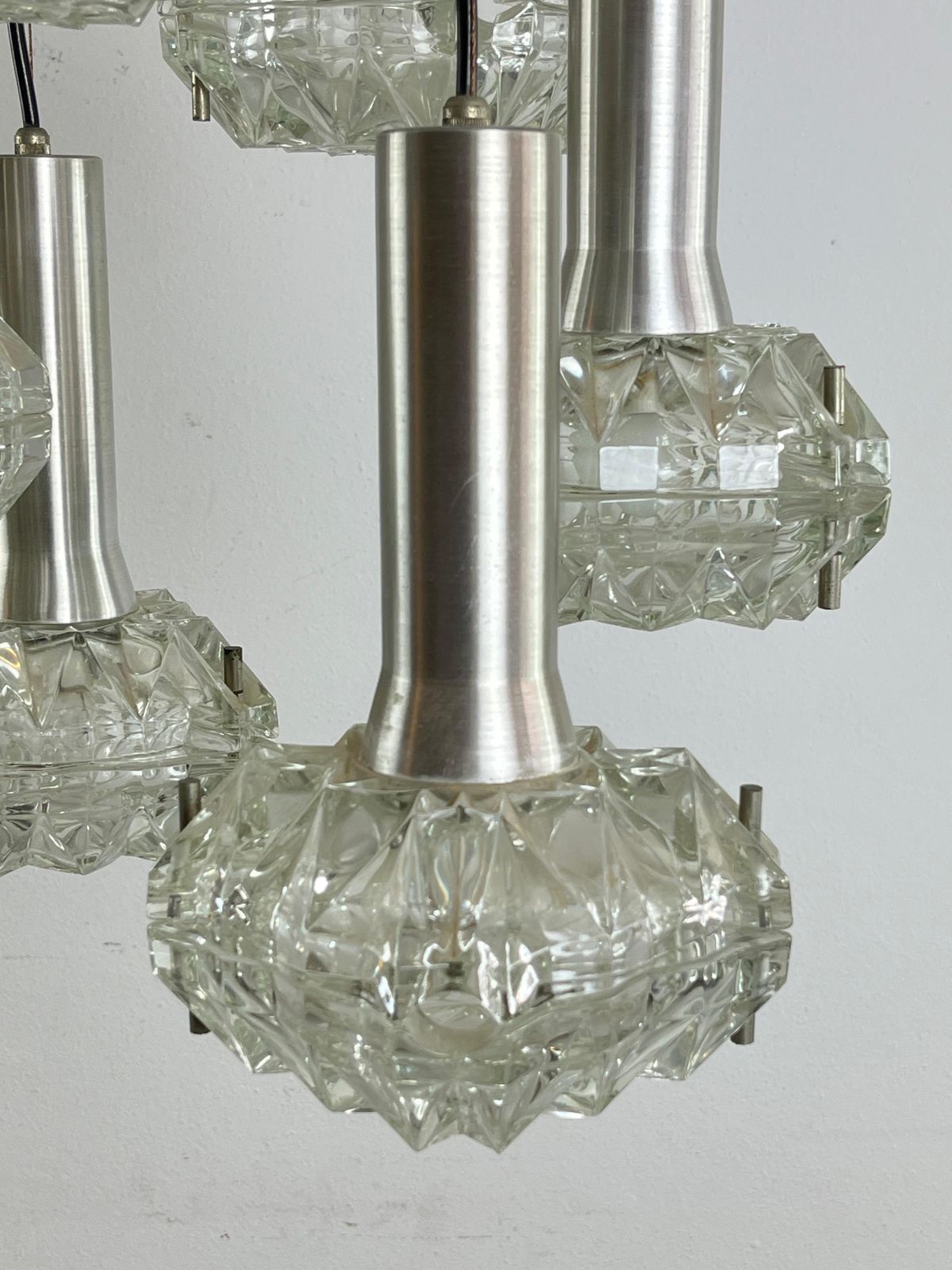 6 Light Cascade Steel And Crystal Chandelier 1970s Italian Design photo vinterior