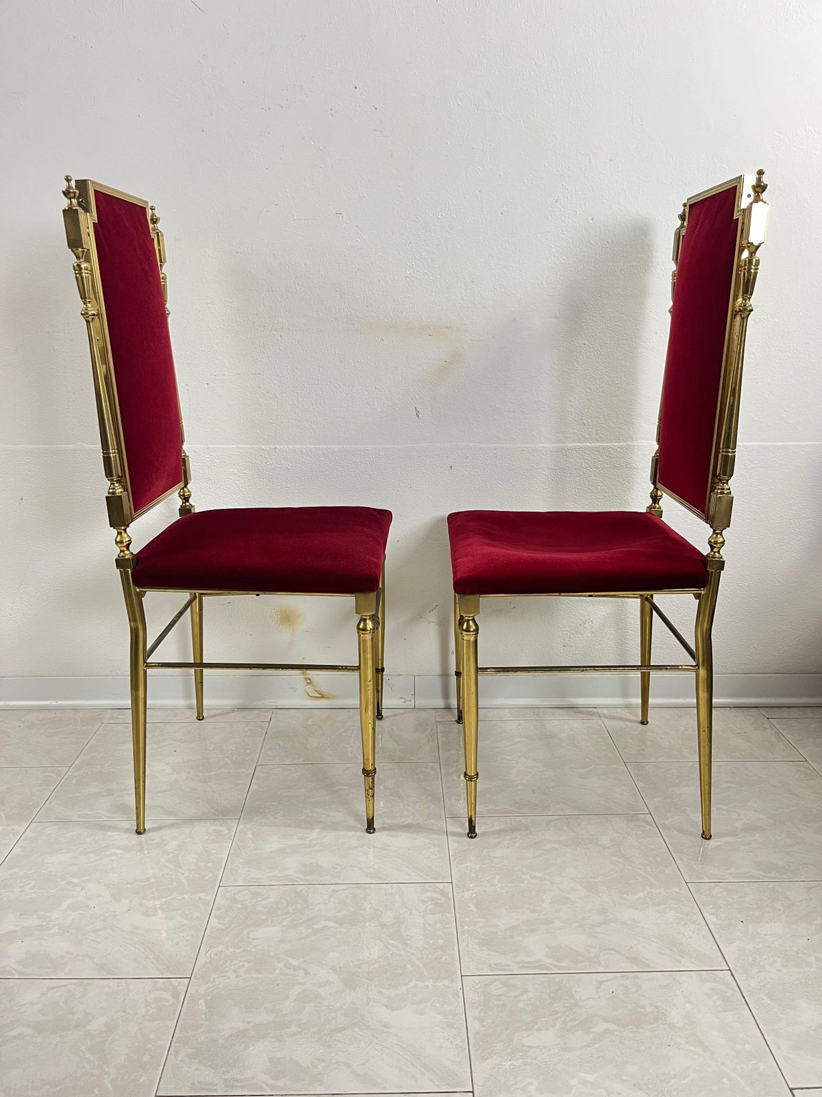 Set Of 2 Mid Century Italian Neoclassical Brass Chairs, 1950s photo for sale