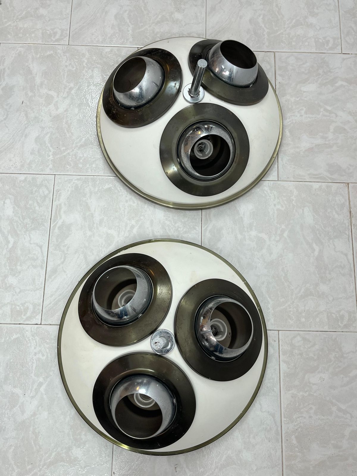 photo furniture Set Of 2 Rare Mid Century Ceiling Lights  By Angelo Lelli For Arredoluce 1950s