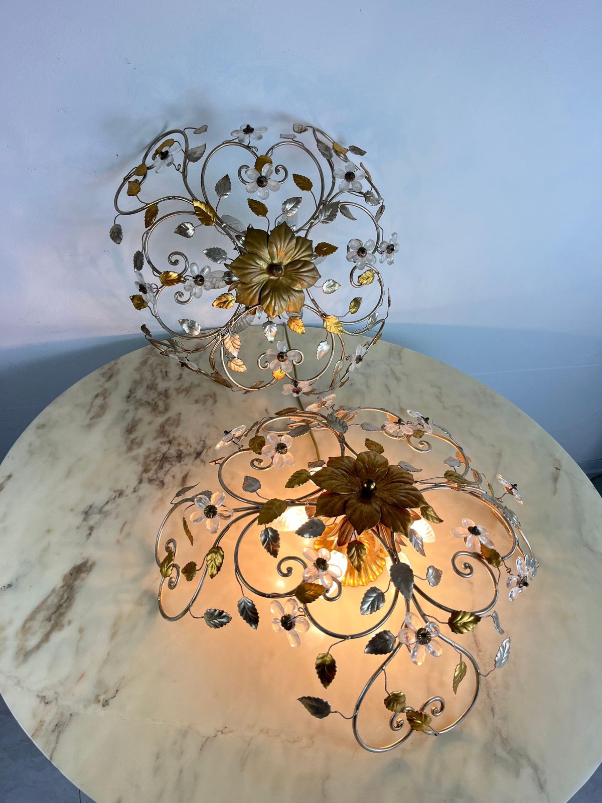Set Of 2 Large Mid Century Maison Baguès Crystal And Iron Ceiling Lights photo furniture