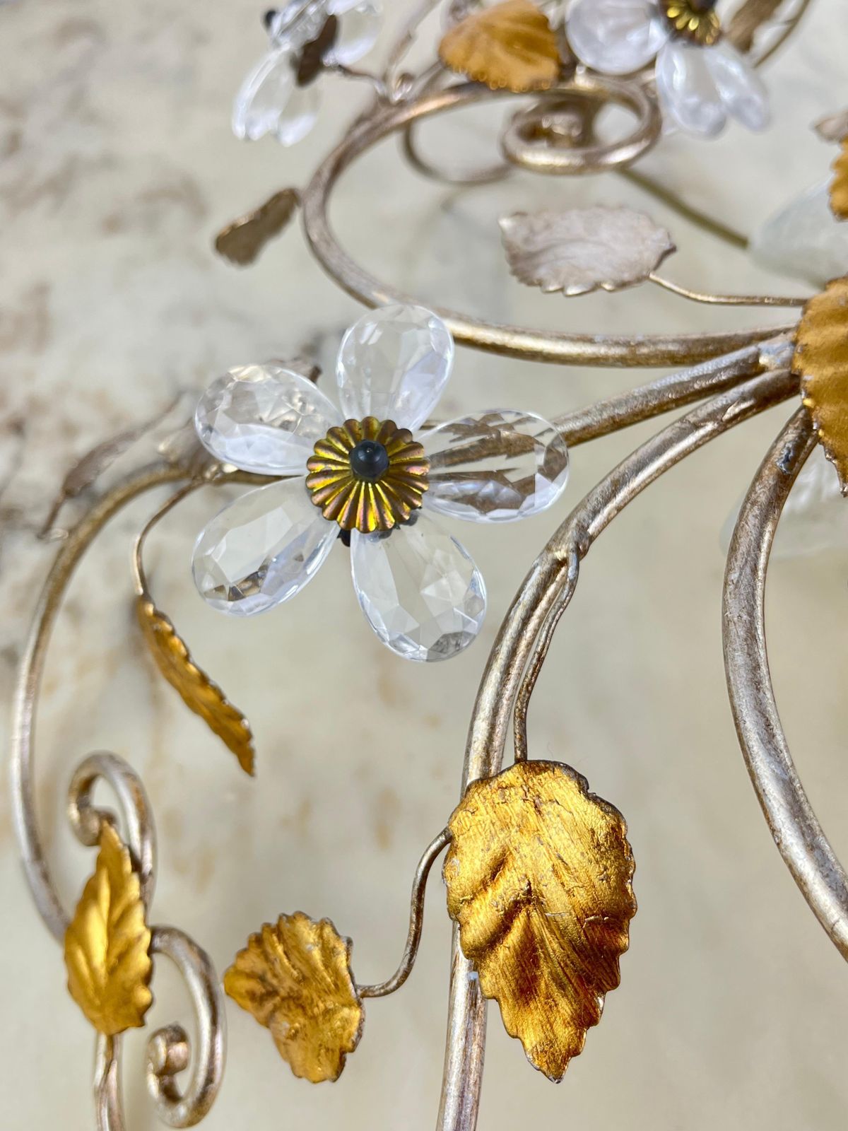 Set Of 2 Large Mid Century Maison Baguès Crystal And Iron Ceiling Lights photo vintage
