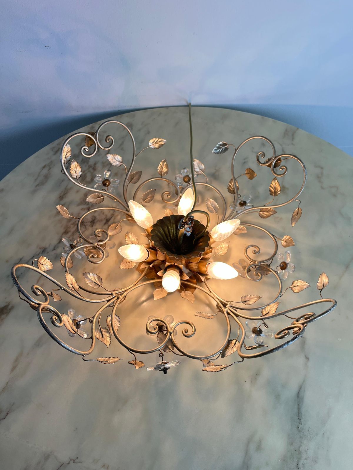 Lighting Set Of 2 Large Mid Century Maison Baguès Crystal And Iron Ceiling Lights photo