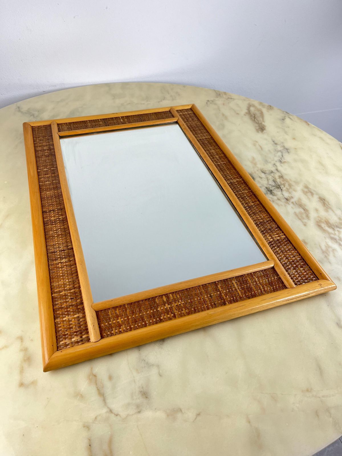 Mid Century Rattan And Bamboo Mirror 1960s Italian Design photo vinterior
