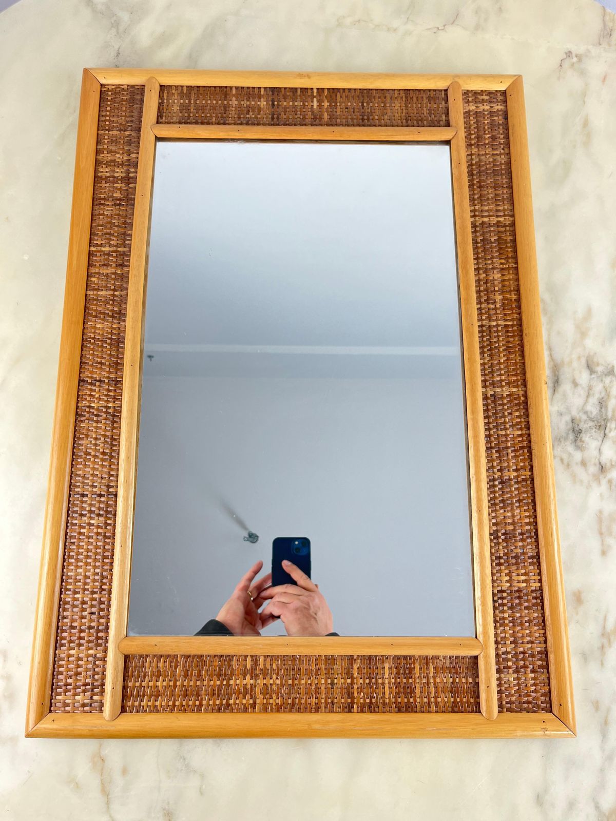 Mid Century Rattan And Bamboo Mirror 1960s Italian Design photo buy
