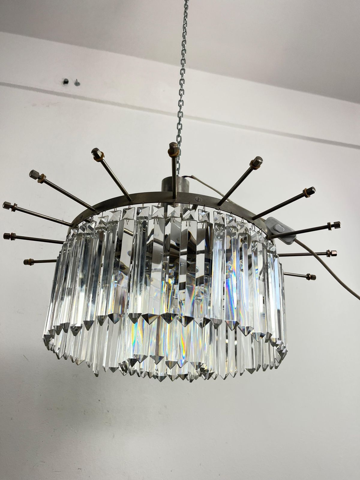 Mid Century French 7 Light Chandelier With Crystals, 1960s photo vintage