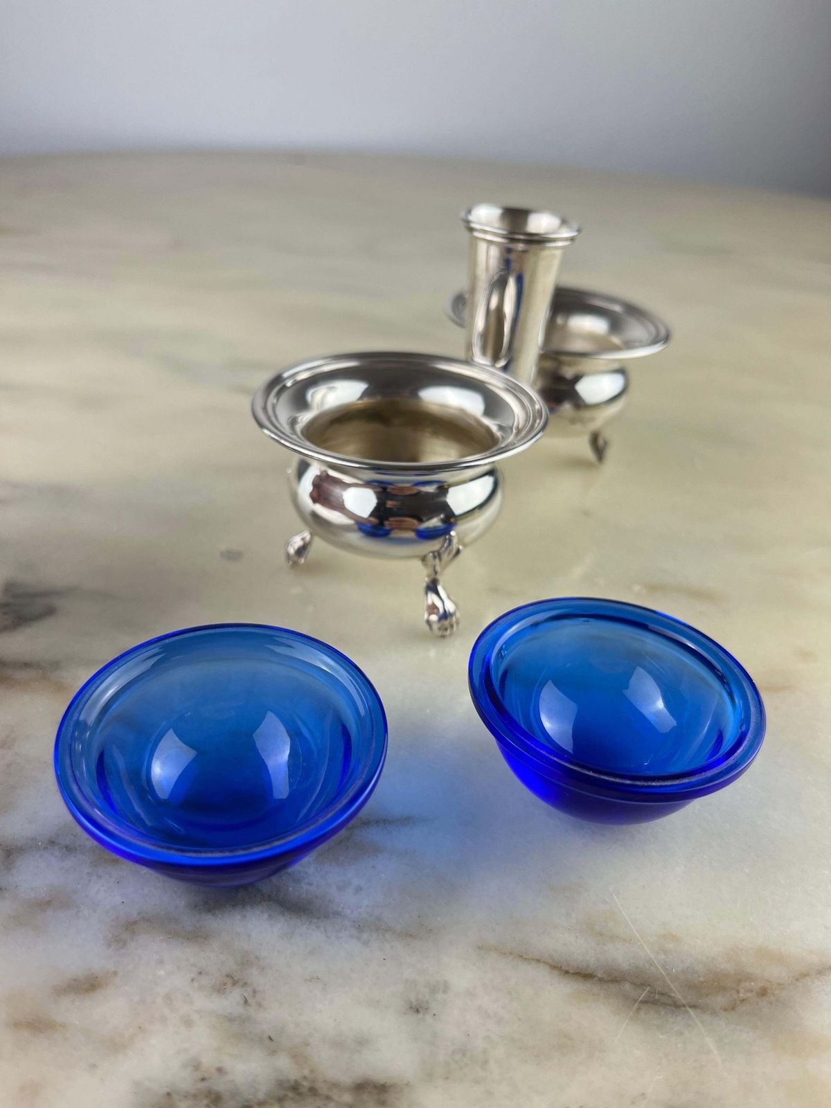 Salt/Pepper/Toothpick Set In 800 Silver And Crystal, Italy, 1990 photo for sale
