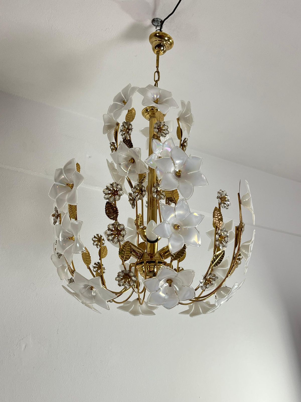 photo for sale Mid Century 5 Light Murano Glass Flower Chandelier, 1960s