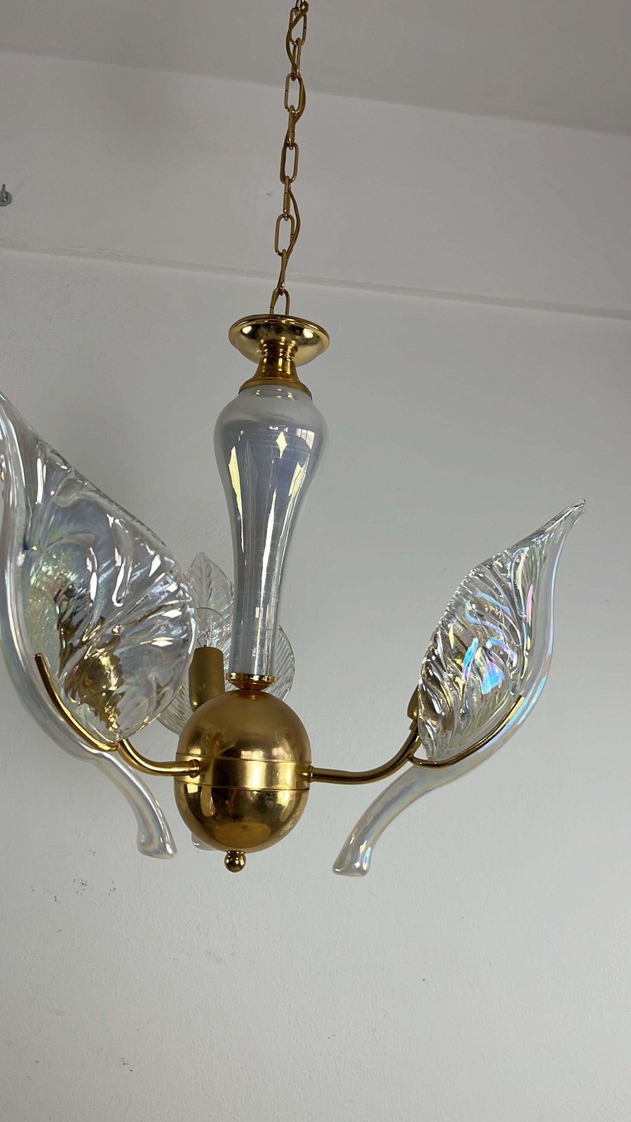 Mid Century Chandelier With Murano Glass Leaves, 1960s photo 1486.0
