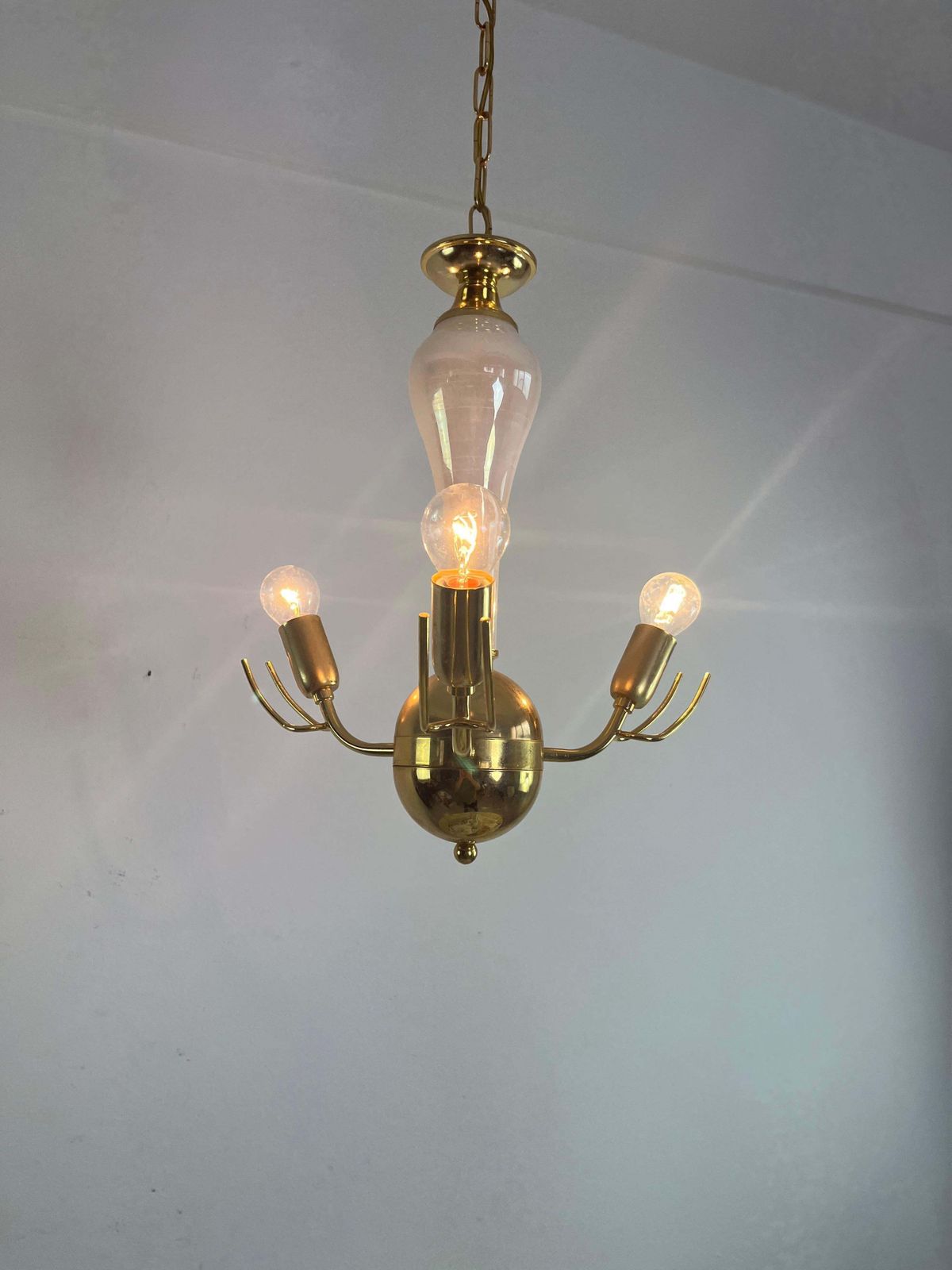 Mid Century Chandelier With Murano Glass Leaves, 1960s photo vintage