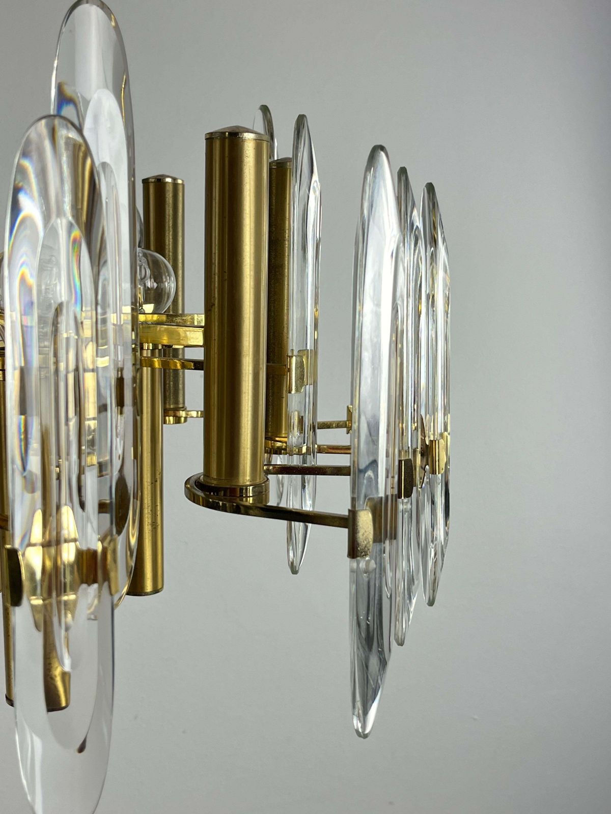 Italian Mid Century Sciolari 12 Light Brass And Crystal Chandelier photo 2407.0