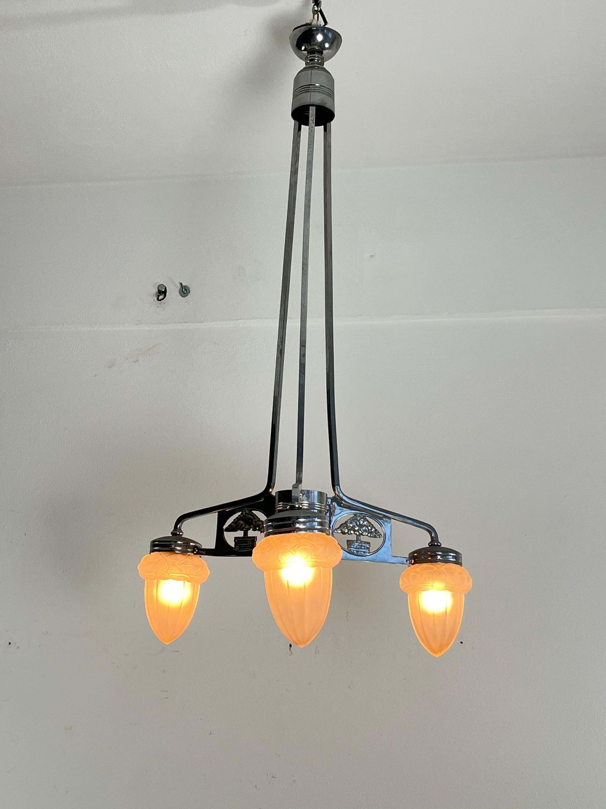 Art Deco Chandelier In Nickel Plated Bronze Attributed To P. Maynadier 1930s photo furniture