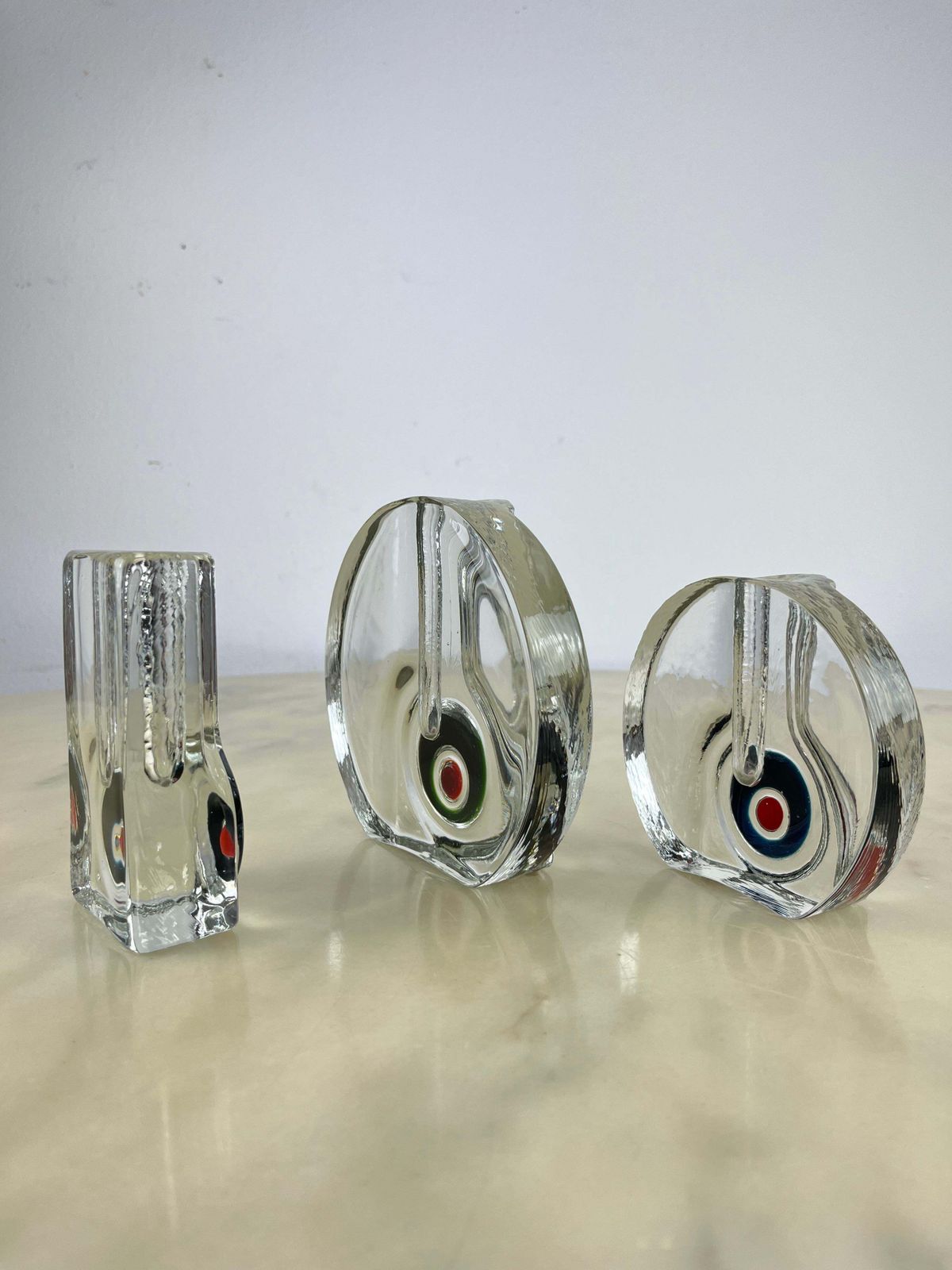 384.0 Set Of 3 Mid Century Murano Glass Single Flower Vases 1960s photo
