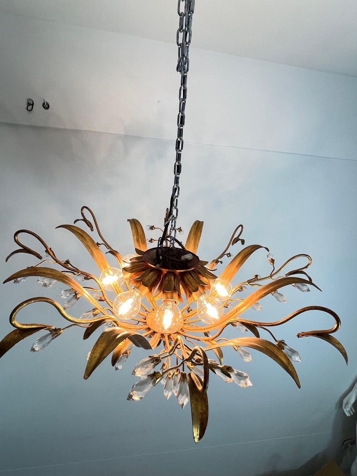 Set Of 2 Large 8 Light Mid Century Maison Baguès Crystal And Iron Ceiling Lights photo 1878.0