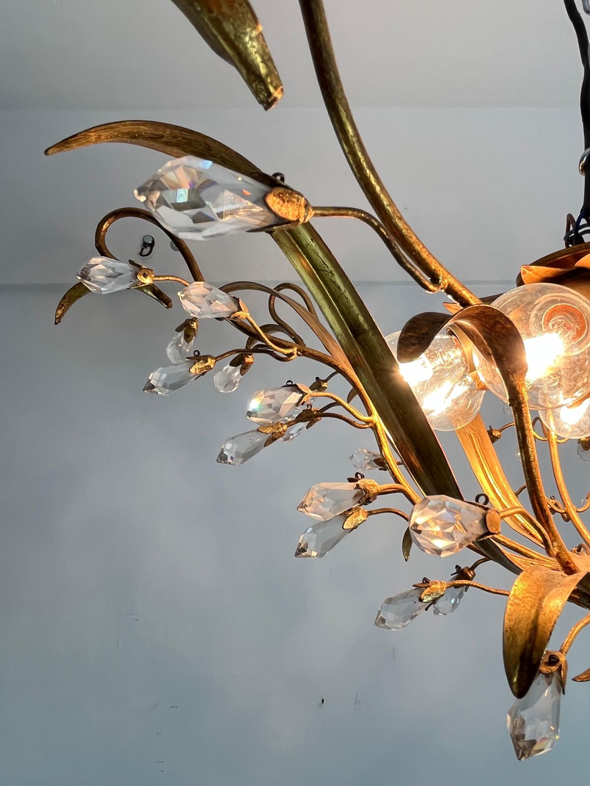 Set Of 2 Large 8 Light Mid Century Maison Baguès Crystal And Iron Ceiling Lights photo buy