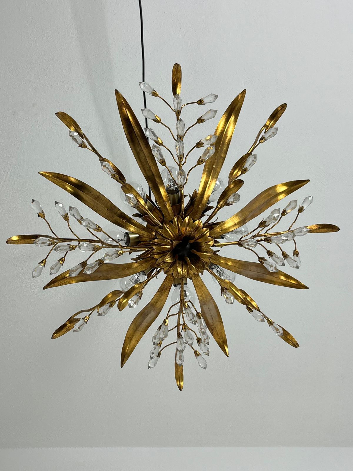 photo furniture Set Of 2 Large 8 Light Mid Century Maison Baguès Crystal And Iron Ceiling Lights