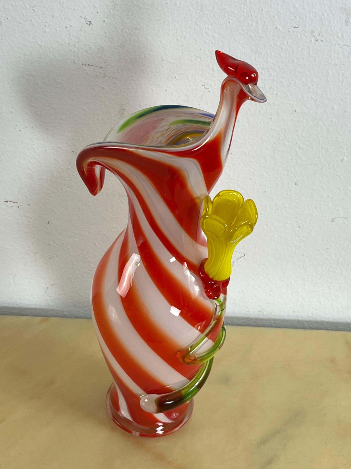 Unique Mid Century Polychrome Murano Glass Rooster And Flower Vase, 1950s photo 427.0