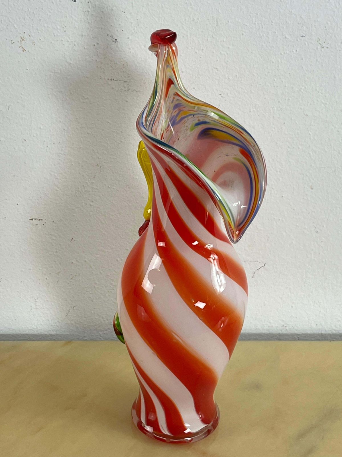 Unique Mid Century Polychrome Murano Glass Rooster And Flower Vase, 1950s photo vinterior