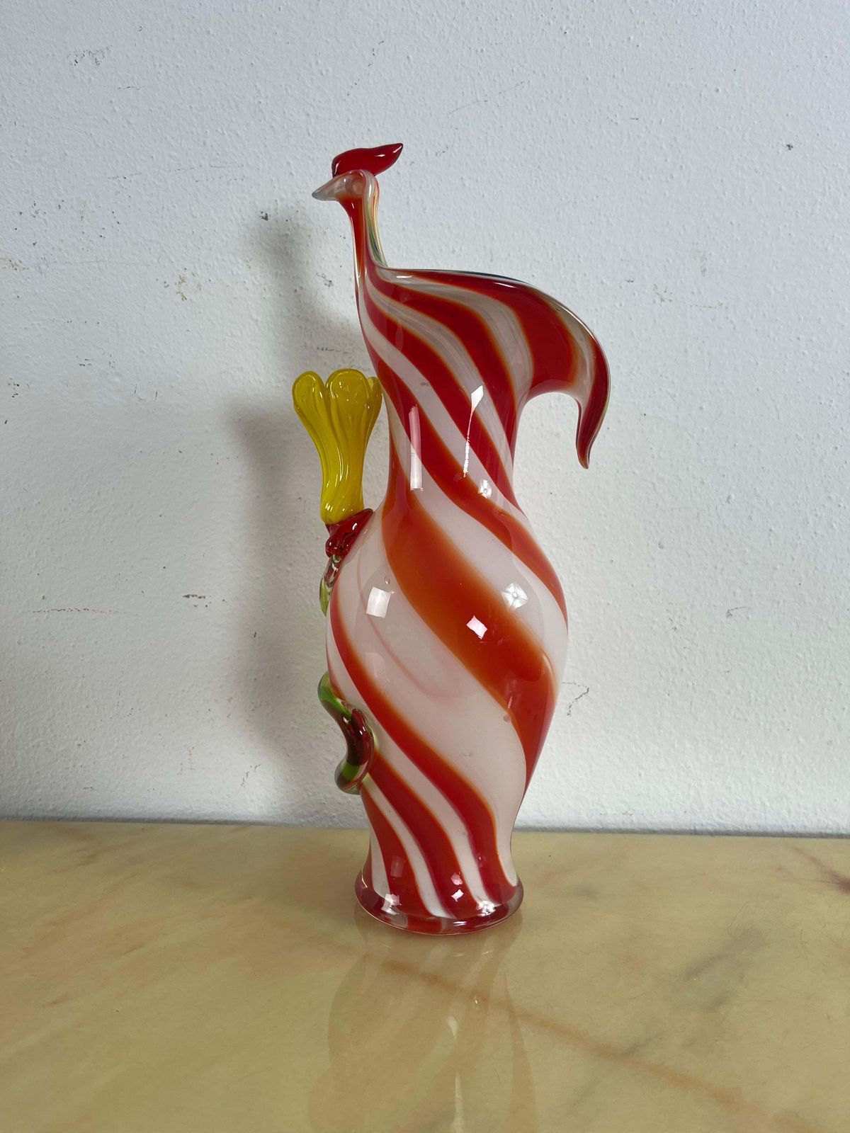 photo for sale Unique Mid Century Polychrome Murano Glass Rooster And Flower Vase, 1950s