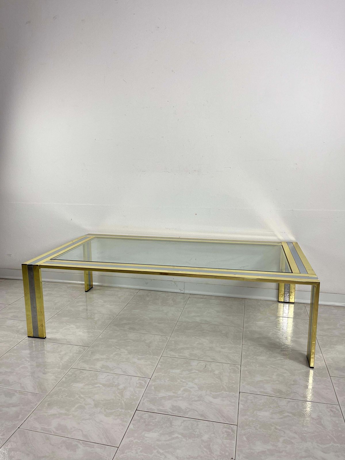 Large Coffee Table In Brass And Chromed Metal Attributed To Romeo Rega, 1970s photo furniture