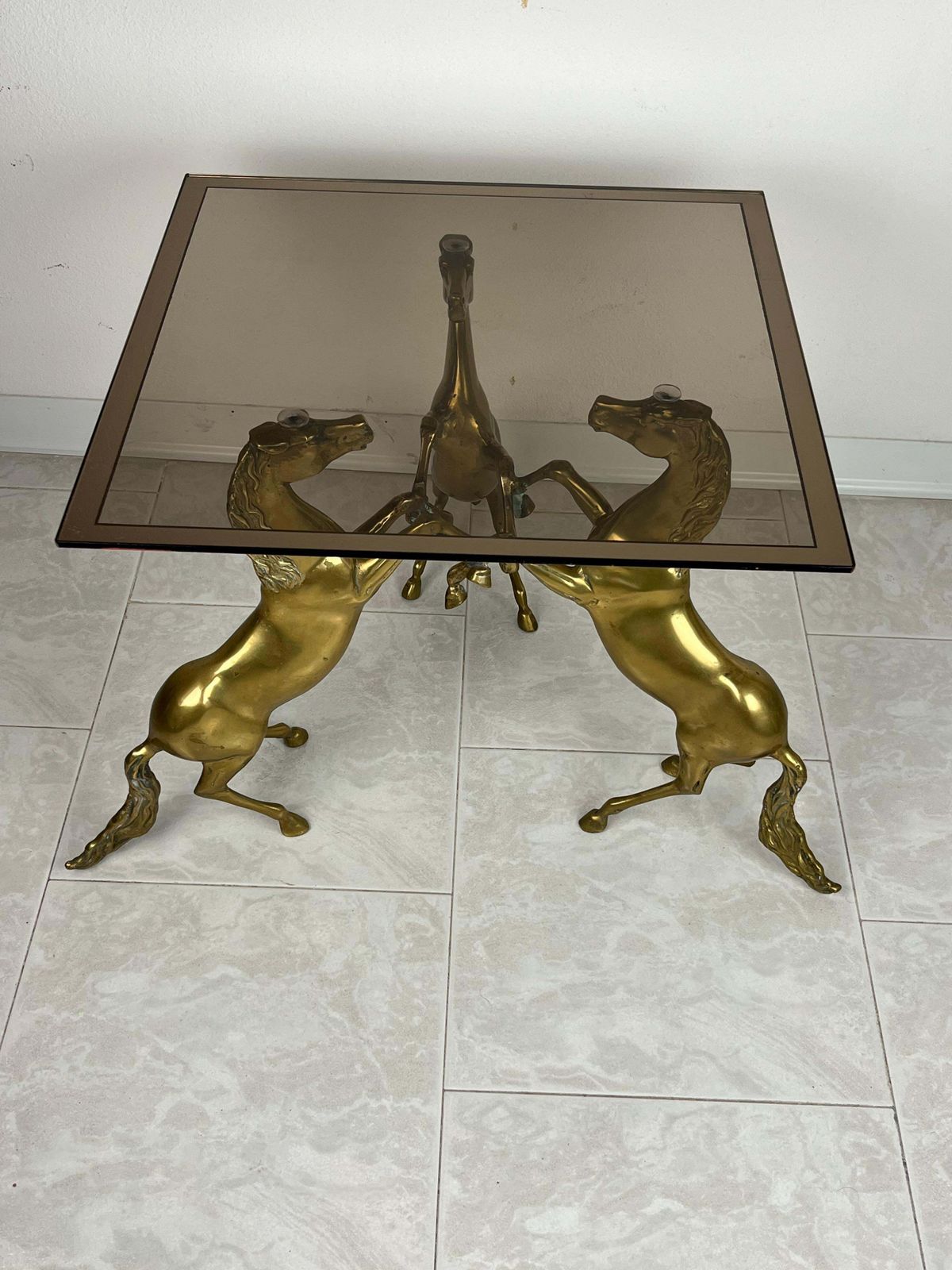 Mid Century Italian Coffee Table In Brass And Smoked Glass Top 1960s photo 845.0