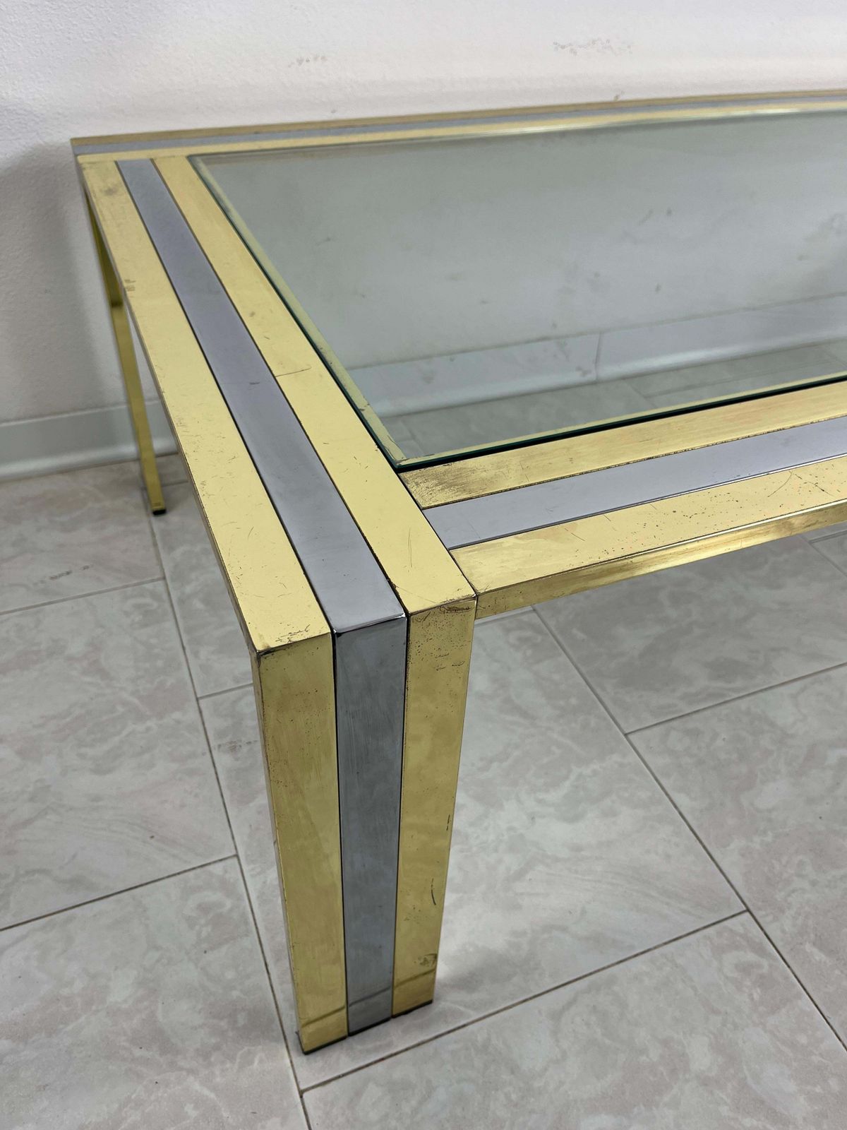 Large Coffee Table In Brass And Chromed Metal Attributed To Romeo Rega, 1970s photo vinterior