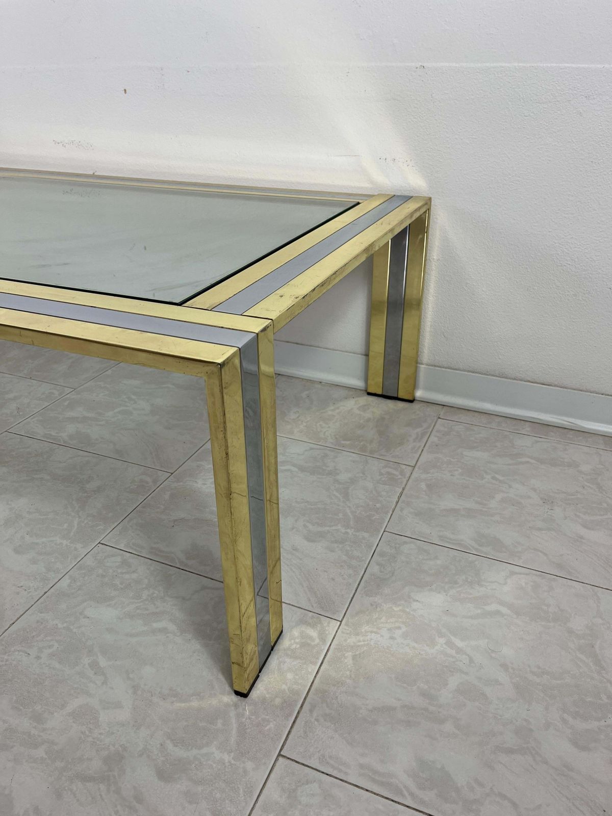 Large Coffee Table In Brass And Chromed Metal Attributed To Romeo Rega, 1970s photo vintage