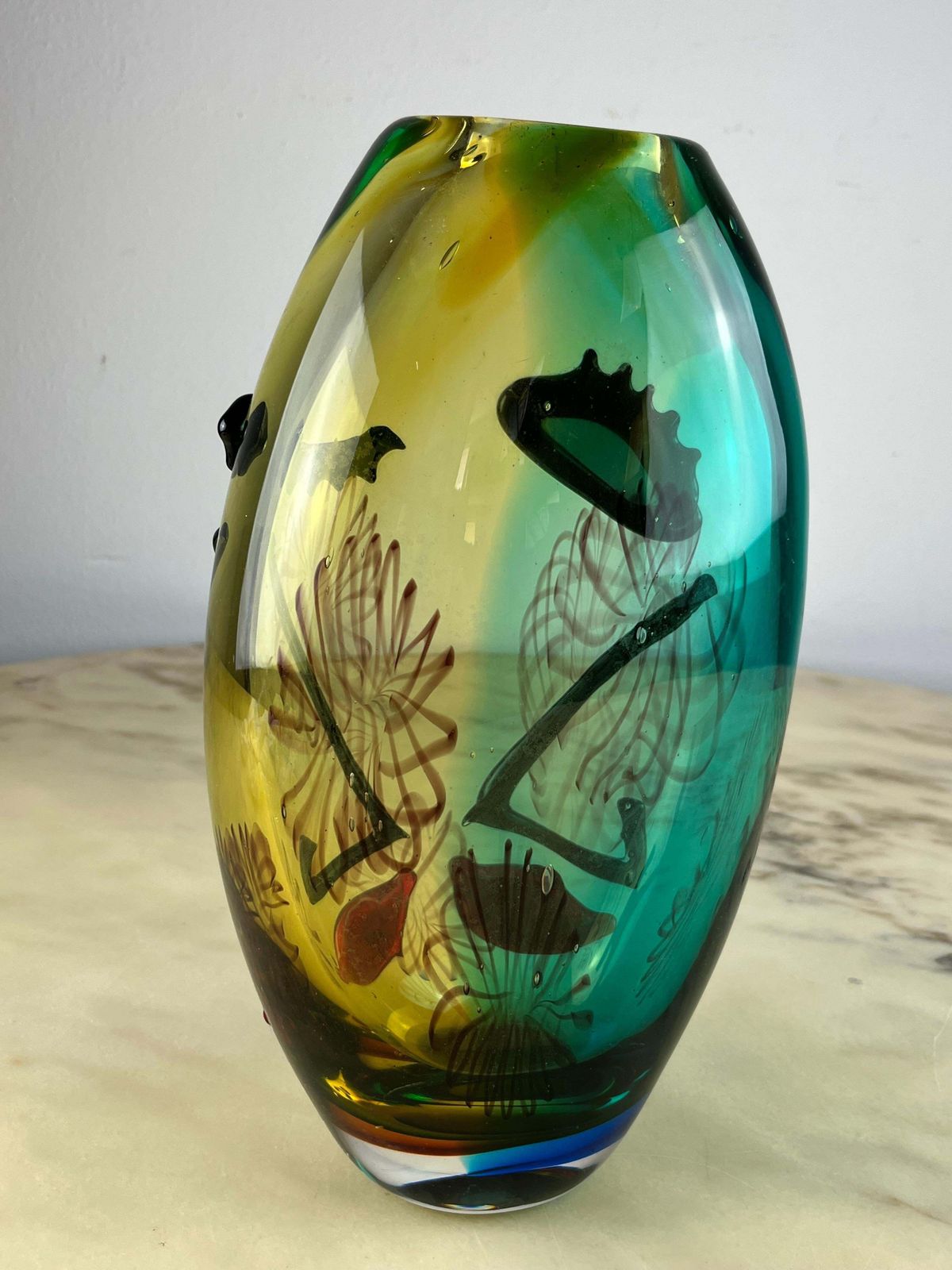 Mid Century Multicolor Murano Glass Vase Attributed To Alfredo Barbini 1980s photo 1025.0