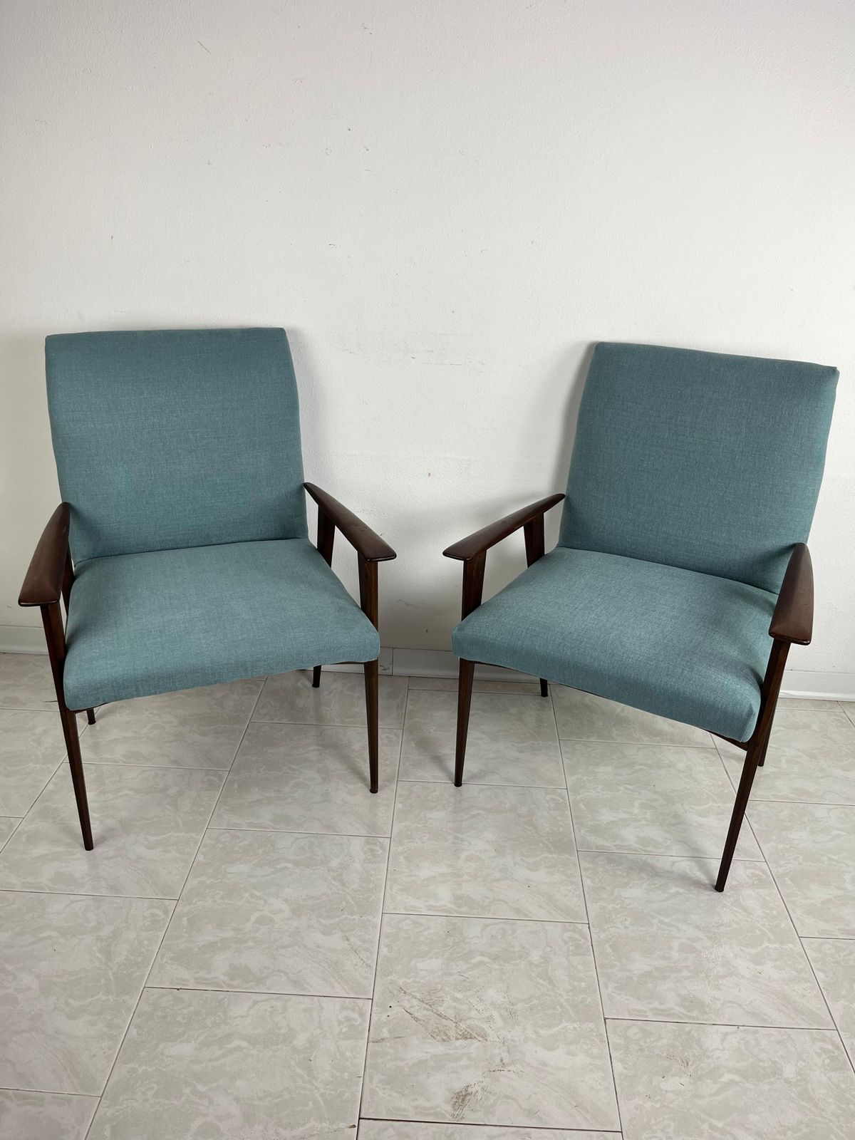 Pair Of Mid Century Danish Modern Lounge Chairs Style Of Ib Kofod Larsen photo vintage