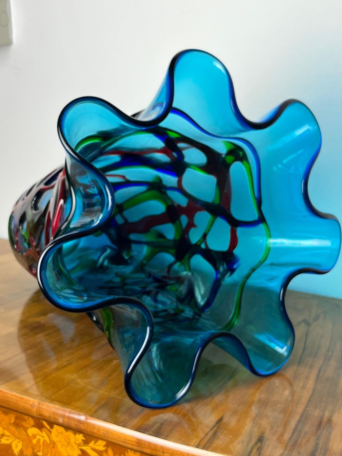 Large Maestri Muranesi Mid Century Polychrome Murano Submerged Glass Vase, 1950s photo furniture