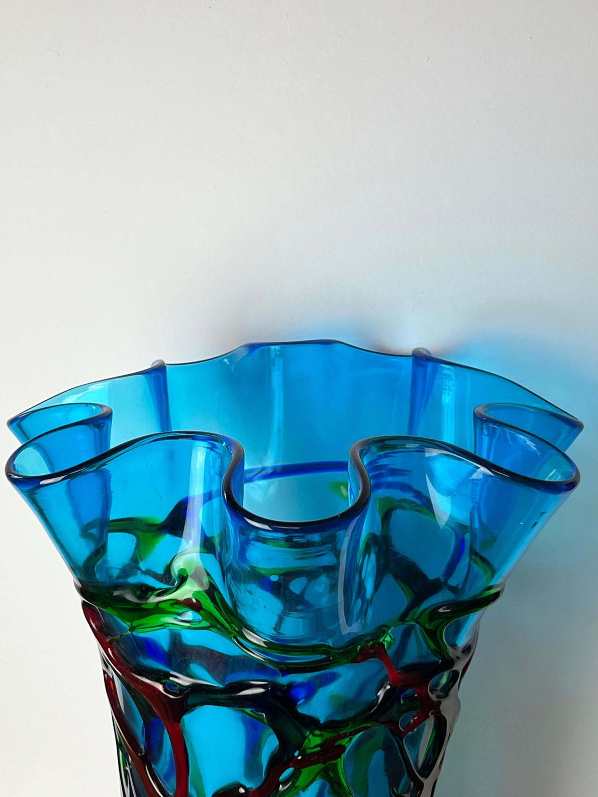 Large Maestri Muranesi Mid Century Polychrome Murano Submerged Glass Vase, 1950s photo for sale