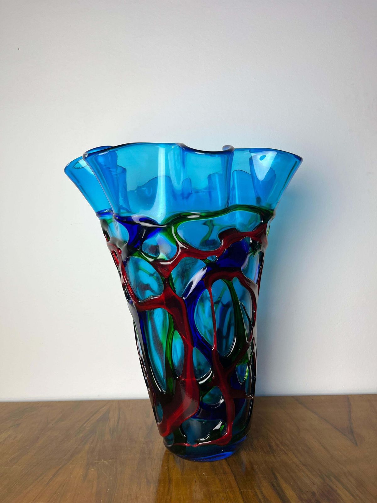 photo furniture Large Maestri Muranesi Mid Century Polychrome Murano Submerged Glass Vase, 1950s