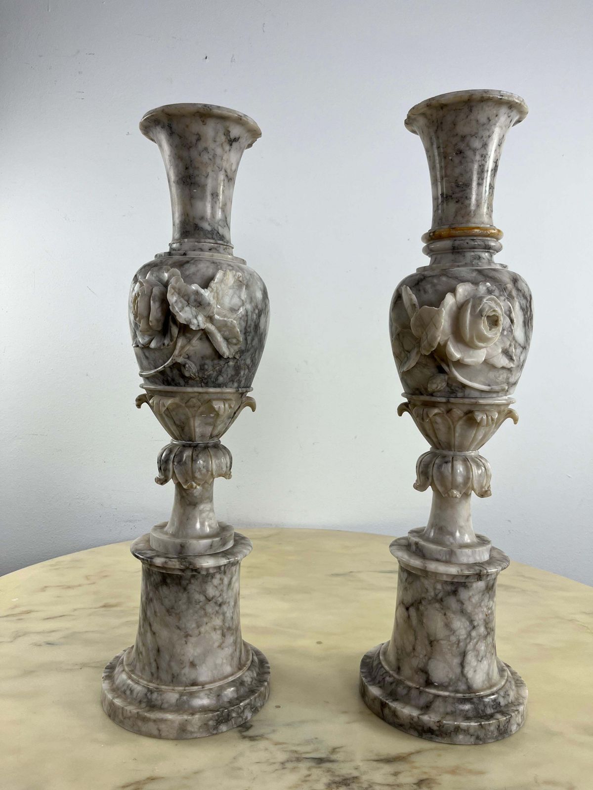 Set Of 2 Large Italian Alabaster Vases Mid Century 1930s photo buy