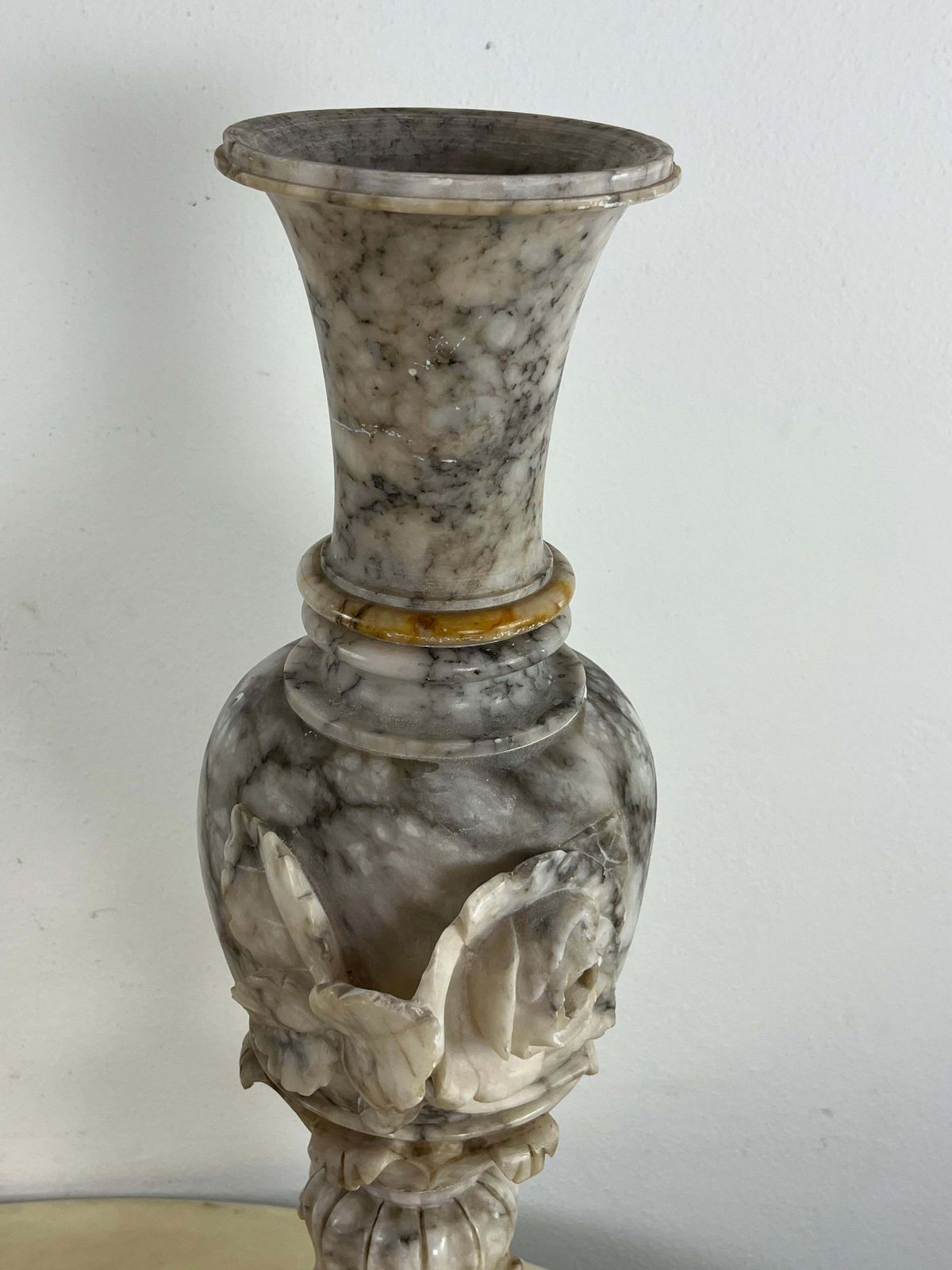 Set Of 2 Large Italian Alabaster Vases Mid Century 1930s photo vintage