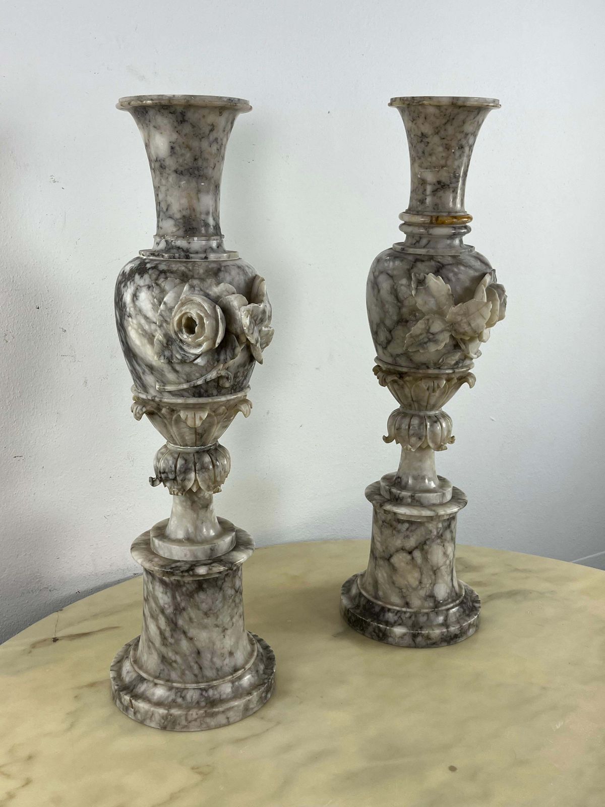 photo furniture Set Of 2 Large Italian Alabaster Vases Mid Century 1930s
