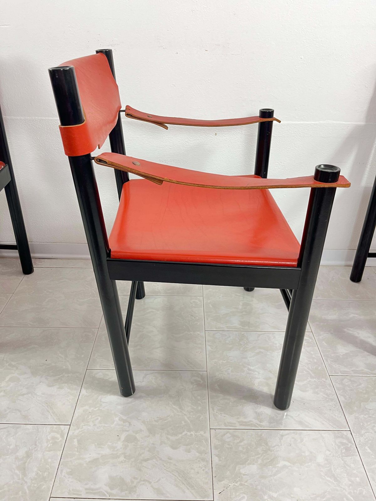 photo for sale Set Of 4 Mid Century Ibisco Leather Armchairs Made In Italy 1960s