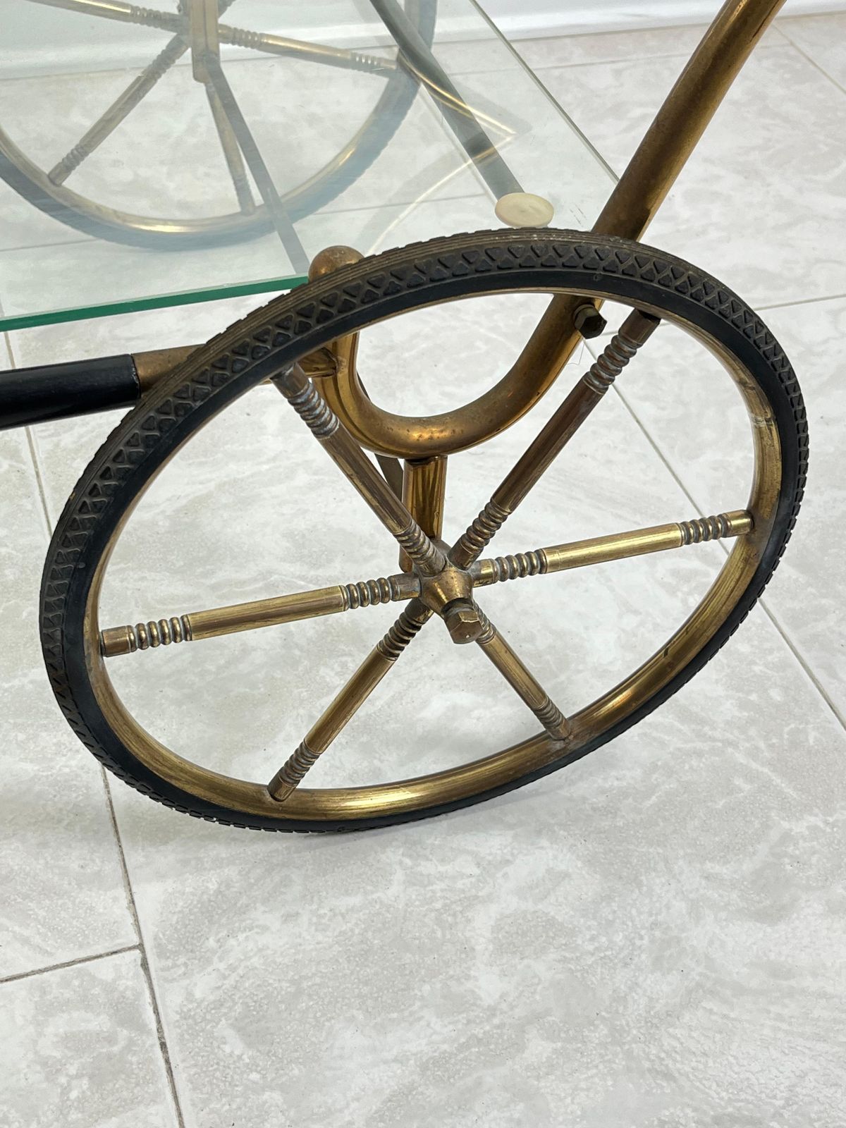 photo furniture Mid Century Brass Bar Cart Attributed To Aldo Tura 1950s