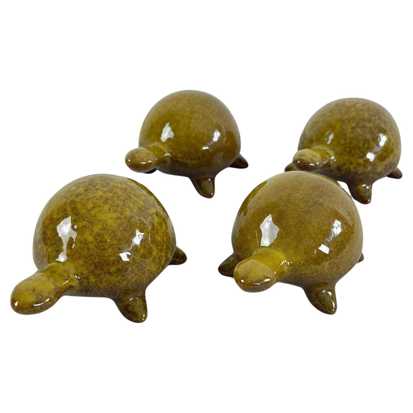 Set Of 4 Glazed Ceramic Turtles, 1970s
