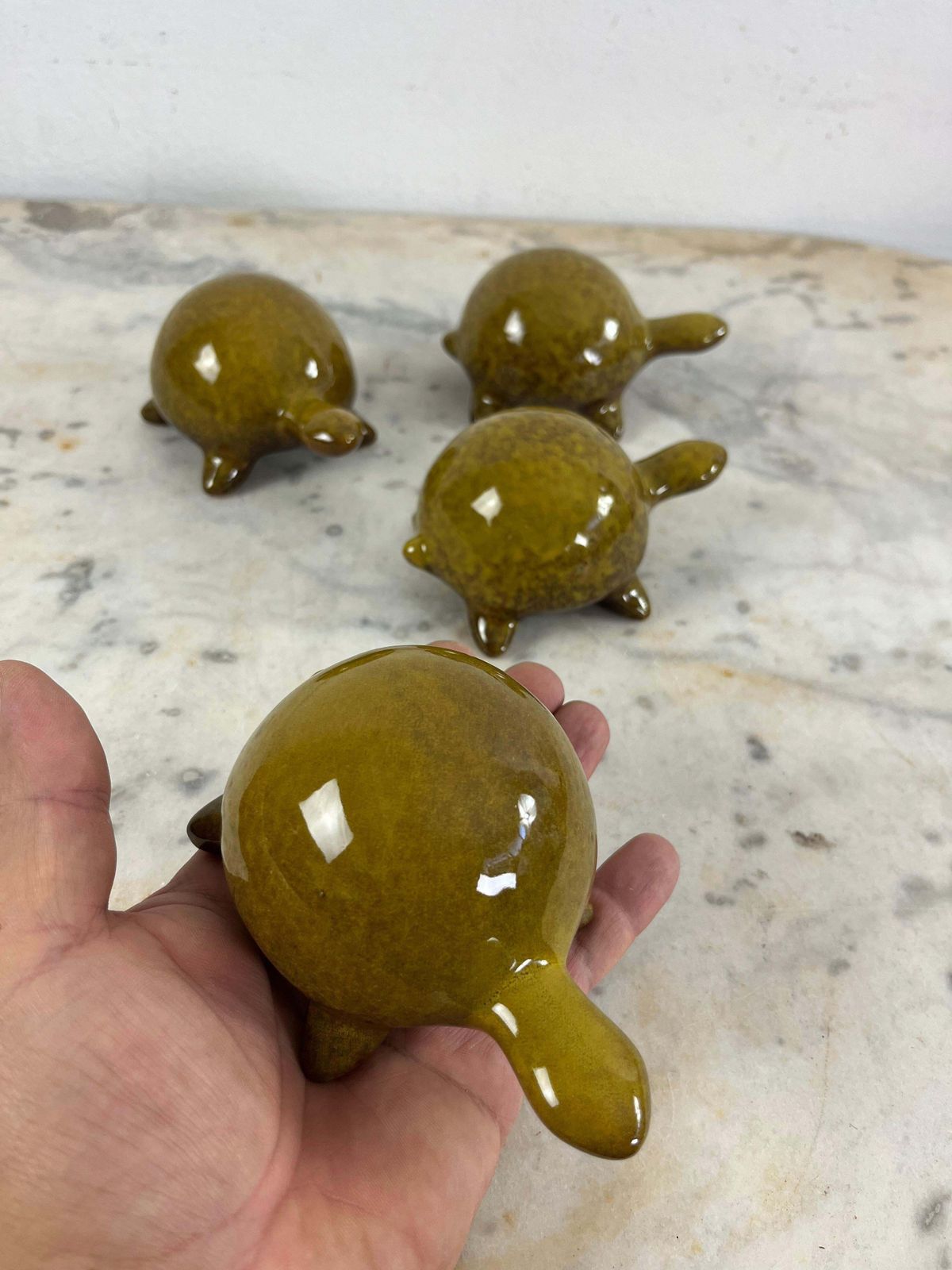 Set Of 4 Glazed Ceramic Turtles, 1970s photo buy