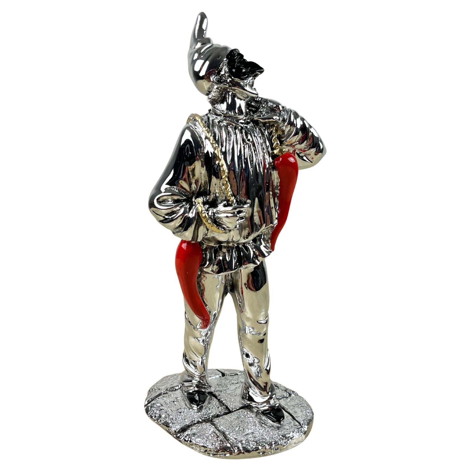Neapolitan Pulcinella In Silver Foil, Made In Italy, 90s