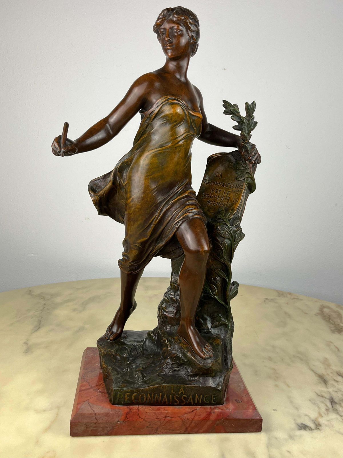 photo for sale Eugene Marioton '1857 1933', La Reconoissance, Spelter Statue, France, 1930s