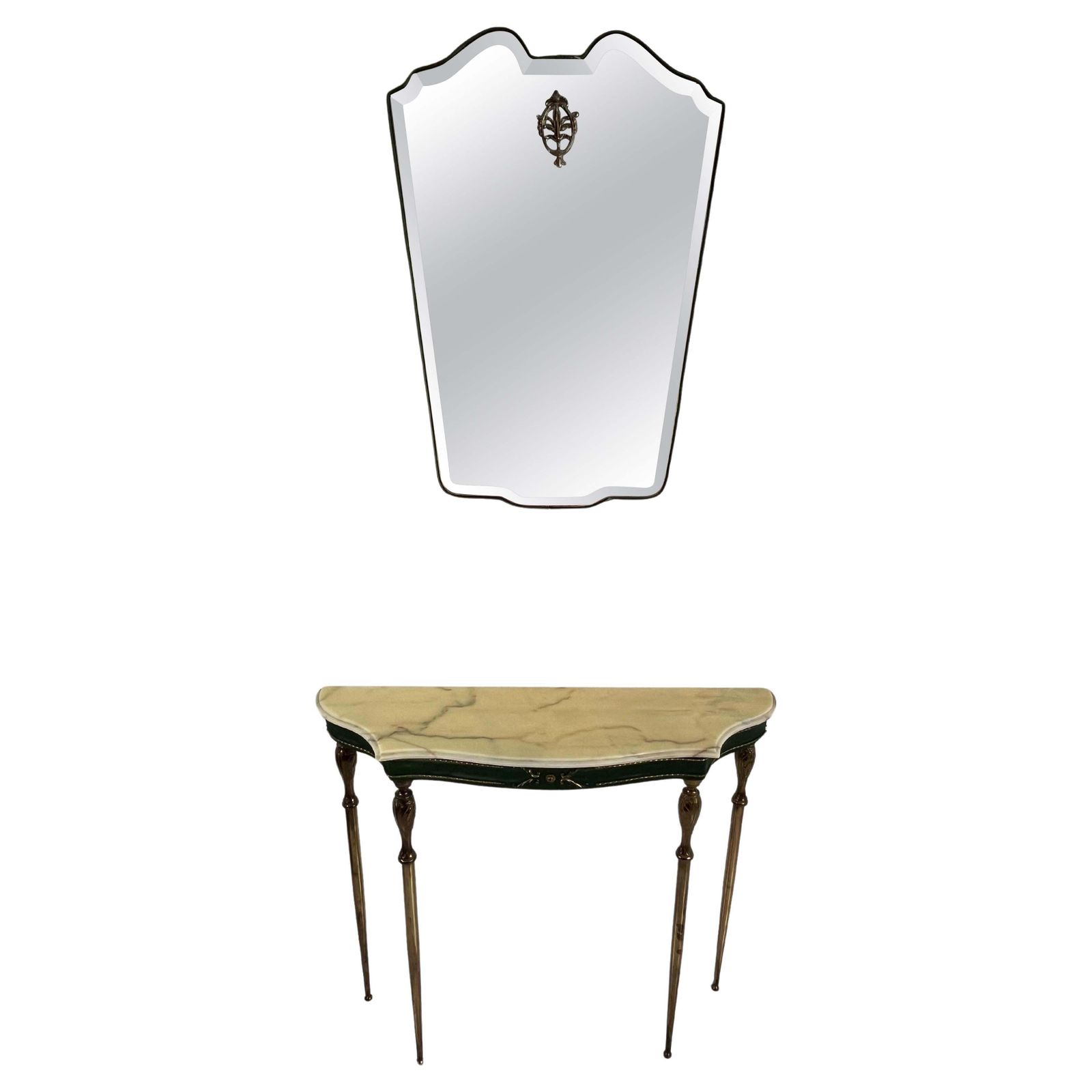 Mid Century Set Of Two Console And Mirror In The Style Of Paolo Buffa 1960s