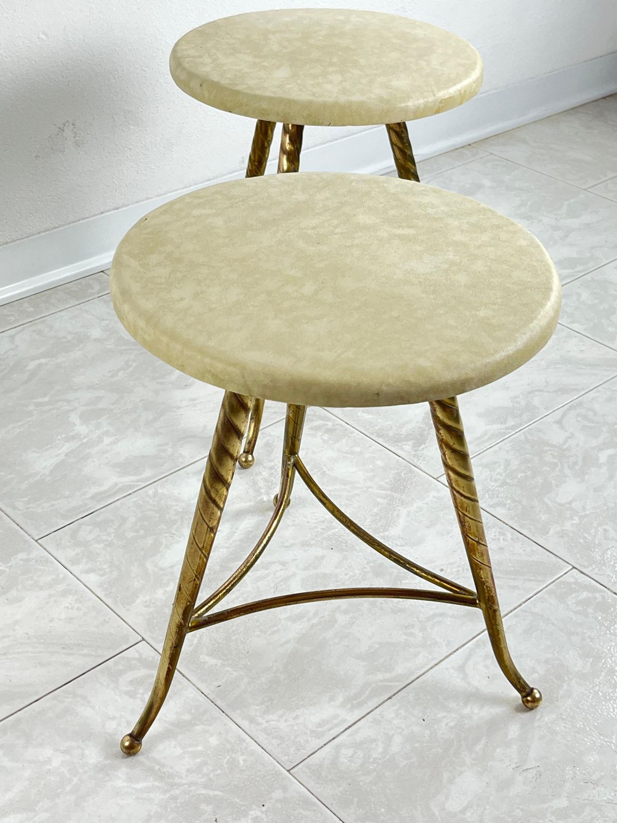 Set Of 2 Mid Century Brass Stools Attributed To Paolo Buffa 1950s photo vinterior