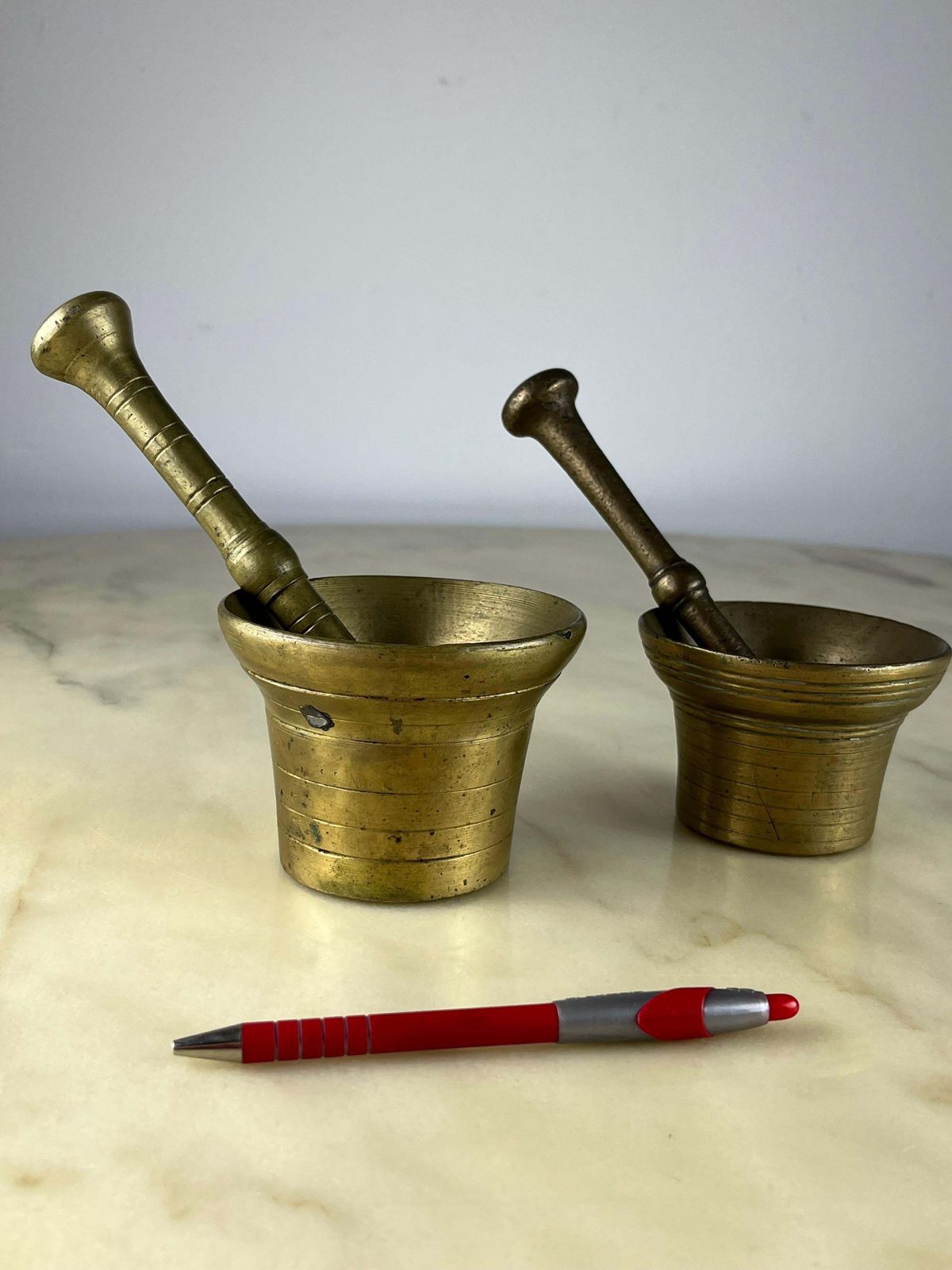 Two Mortars With Pestles, Brass, Genoese "Pesto" Production, Italy, 1950s photo 333.0