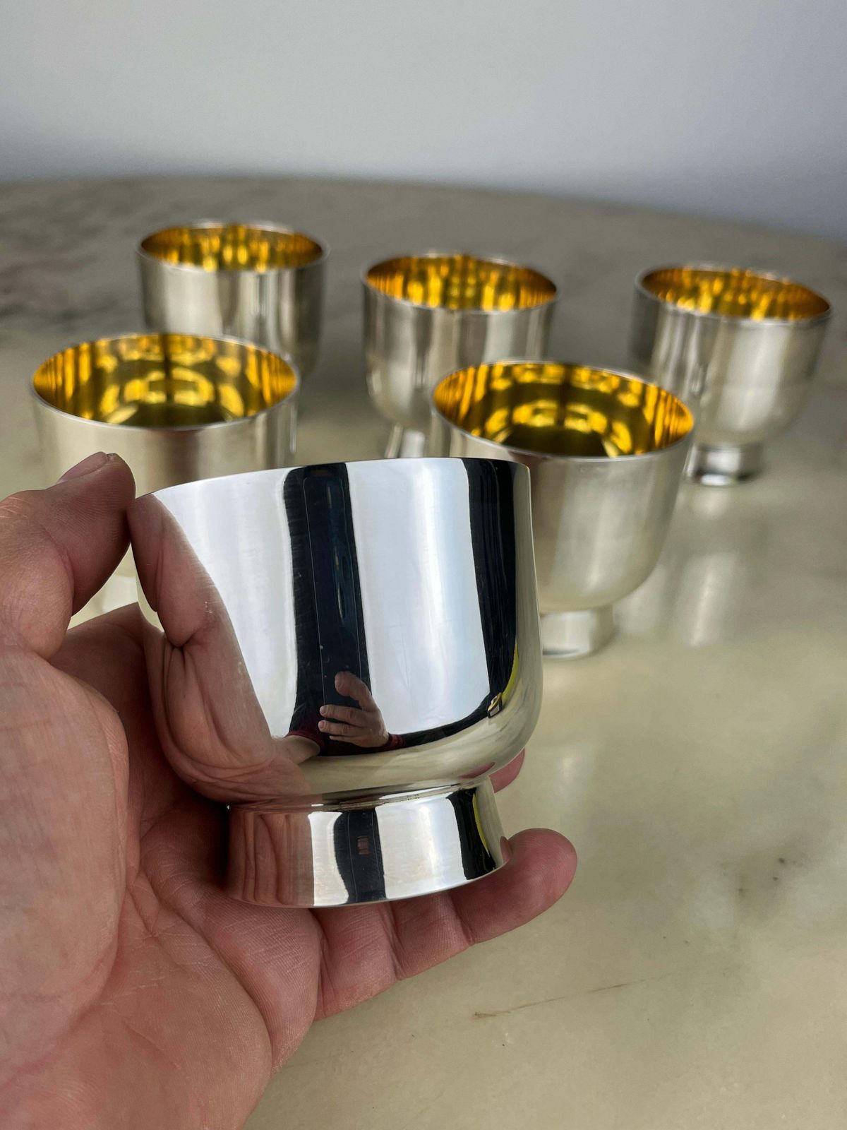 Set Of Six Glasses In 800 Silver With Internal Gilding, Italy, 1980s photo Home Decor