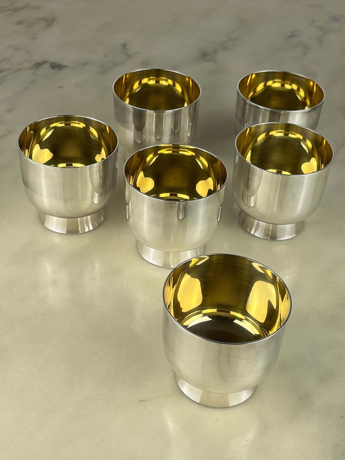 Set Of Six Glasses In 800 Silver With Internal Gilding, Italy, 1980s photo buy