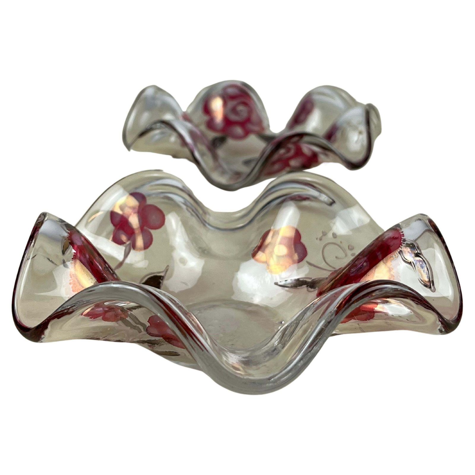 Pair Of Decorated Murano Crystal Ashtrays/Pocket Trays, Italy, 1960s