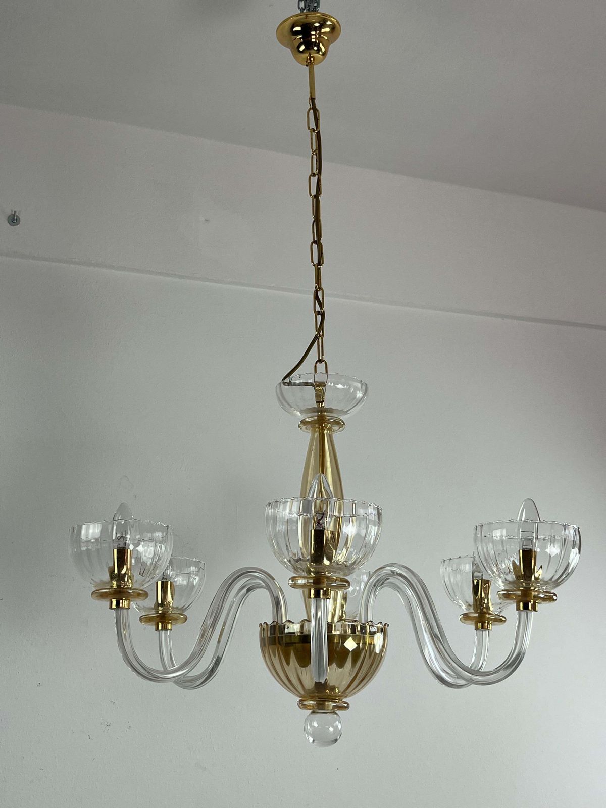 6 Light Handmade Murano Glass Chandelier "Maestri Muranesi" 1980s photo vinterior