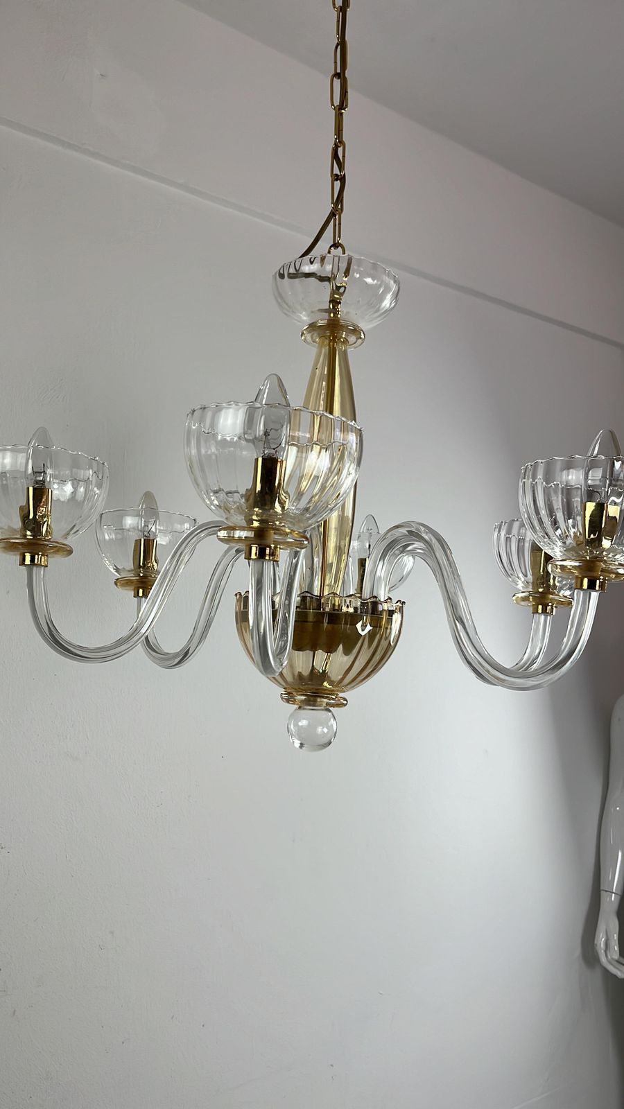 photo buy 6 Light Handmade Murano Glass Chandelier "Maestri Muranesi" 1980s